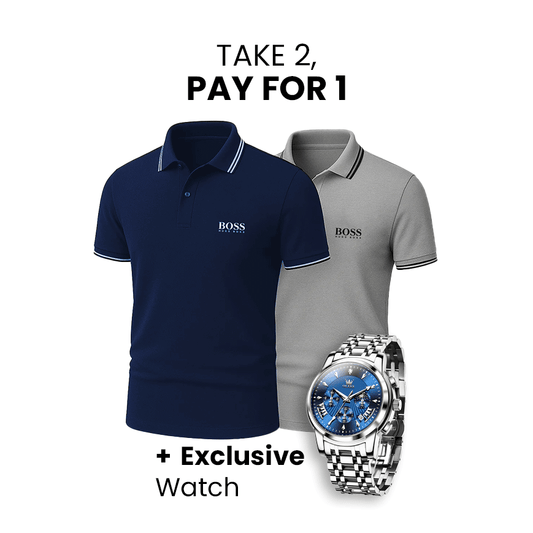 [Buy 2, get 1 free] Pack of 2 Premiere polo shirts + exclusive watch