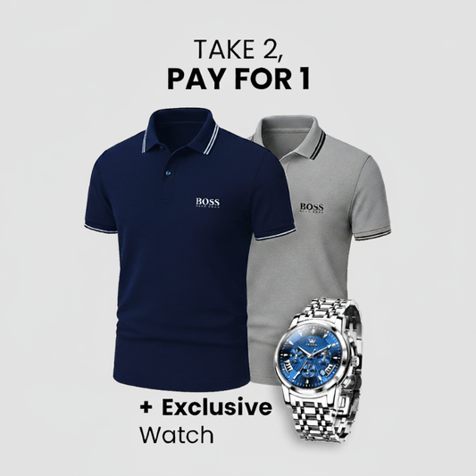 [Buy 2, get 1 free] Pack of 2 polo shirts + exclusive watch